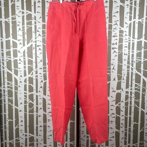 Liz Claiborne LizSport 100% LINEN High Rise Wide Leg Pants Coral Pink 12 - Picture 10 of 11